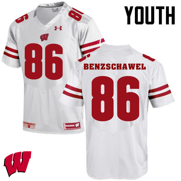 Wisconsin Badgers Youth #86 Luke Benzschawel NCAA Under Armour Authentic White College Stitched Football Jersey VI40W67CE